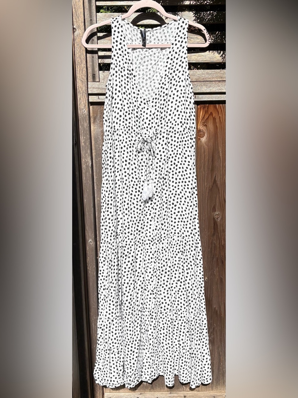 MINKPINK White Black Polka Dot Sleeveless Cinch Waist Tassel Midi Dress Small